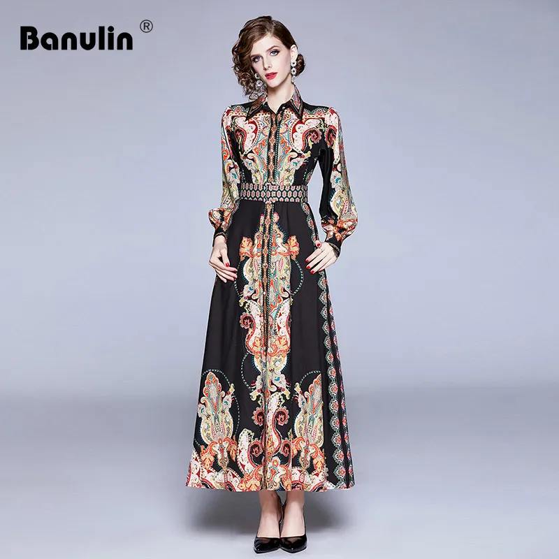 Banulin Print Maxi Dress For Women Stand Collar Lantern Sleeve High Waist Split Slim Long Dresses Female Fashion Autumn 2019
Banulin Print Maxi Dress For Women Stand Collar Lantern Sleeve High Waist Split Slim Long Dresses Female Fashion Autumn 2019
