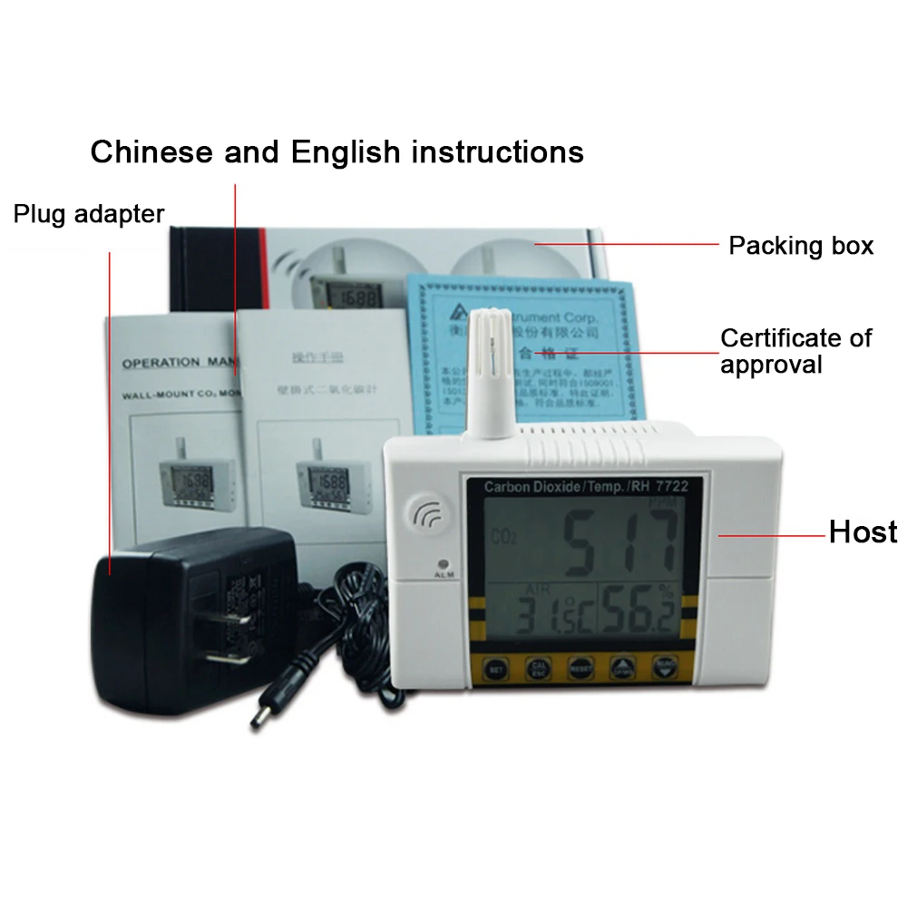 Digital CO2 Analyzer AZ7722 Thermometer Hygrometer Carbon Dioxide Monitor Air Temperature Meter Humidity Meter CO2 Detector
Digital CO2 Analyzer AZ7722 Thermometer Hygrometer Carbon Dioxide Monitor Air Temperature Meter Humidity Meter CO2 Detector