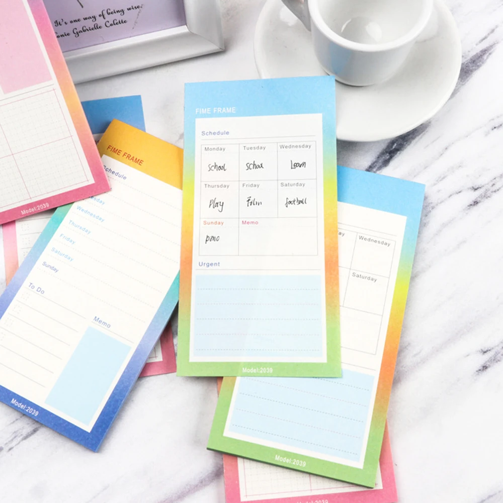 1pc Creative Gradient Color Memo Pad Office Schedule Monthly Plan Time Table To Do List Notepad Office Supply
1pc Creative Gradient Color Memo Pad Office Schedule Monthly Plan Time Table To Do List Notepad Office Supply