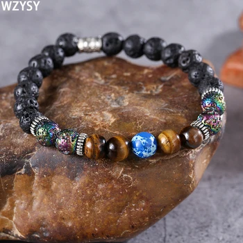 Original Retro mixed color 8mm natural lava stone Tiger Eye Bracelet Charm alloy beads elastic string popular for men and women
Original Retro mixed color 8mm natural lava stone Tiger Eye Bracelet Charm alloy beads elastic string popular for men and women