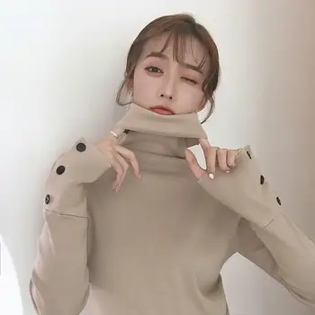Korean Women Casual Solid Turtleneck Sweater Slim Button Knitted Sweater Autumn Winter Long Sleeve Pullovers Jumper
Korean Women Casual Solid Turtleneck Sweater Slim Button Knitted Sweater Autumn Winter Long Sleeve Pullovers Jumper