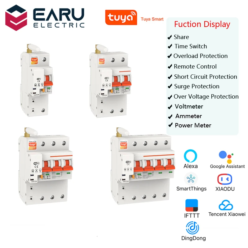 TUYA 1-4P 10-100A 220V Smart WIFI Circuit Breaker Switch Power Energy Consumption kWh Meter Voltmeter Ammeter Voltage Monitor
TUYA 1-4P 10-100A 220V Smart WIFI Circuit Breaker Switch Power Energy Consumption kWh Meter Voltmeter Ammeter Voltage Monitor