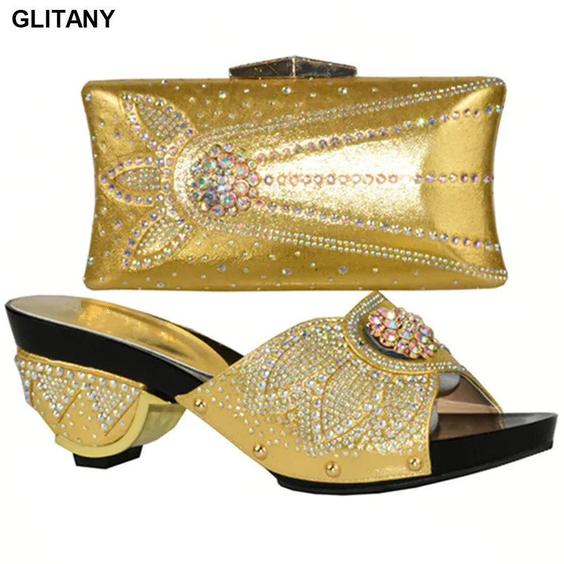 New Arrival Gold Color Women Shoe and Bag Set Decorated with Rhinestone High Quality Italian Matching Shoe and Bag Set for Women
New Arrival Gold Color Women Shoe and Bag Set Decorated with Rhinestone High Quality Italian Matching Shoe and Bag Set for Women