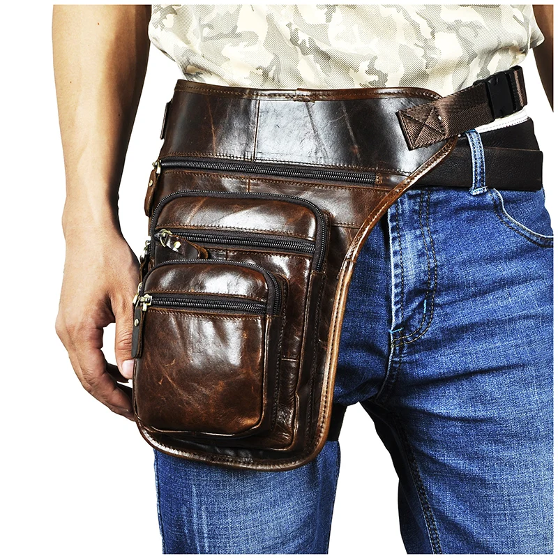 Фото Quality Leather Men Design Coffee Casual 8" Tablet Messenger Bag Fashion Travel Fanny Waist Belt Pack Drop Leg Male 3111-c | Багаж и