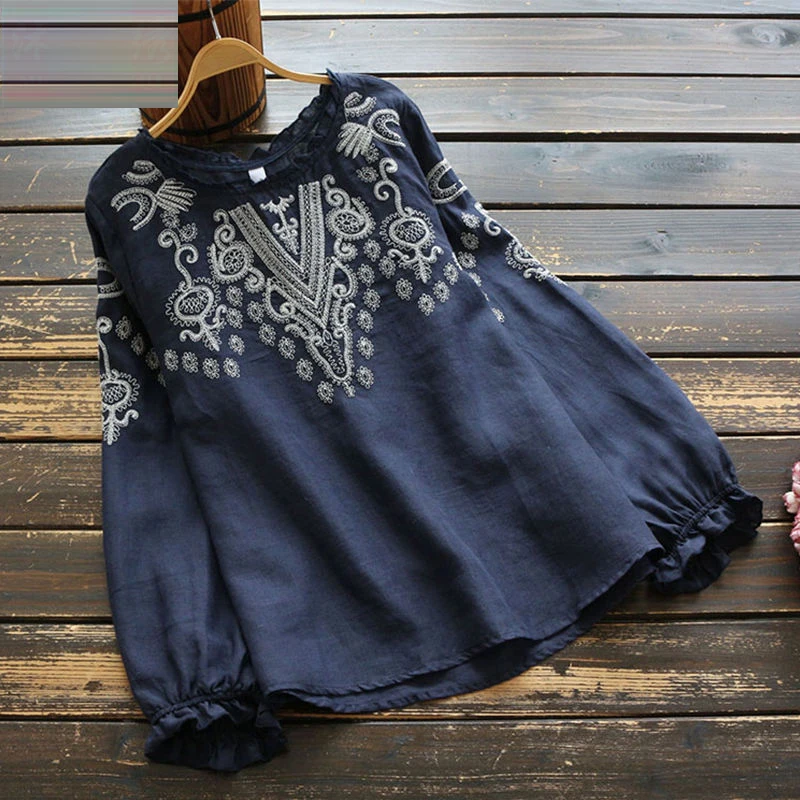 Spring Autumn New Arts Style Women Long Sleeve Tshirt Vintage Embroidery Loose cotton linen Tee Shirt Femme Tops Plus Size D455 
Spring Autumn New Arts Style Women Long Sleeve Tshirt Vintage Embroidery Loose cotton linen Tee Shirt Femme Tops Plus Size D455