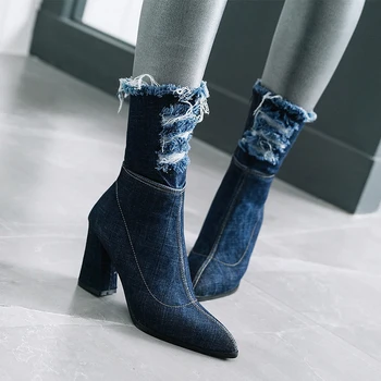 WETKISS Denim Thick High Heels Women Boots Holed Ankle Boot 2020 New Fashion Pointed Toe Lady Shoes Ripped Summer Footwear
WETKISS Denim Thick High Heels Women Boots Holed Ankle Boot 2020 New Fashion Pointed Toe Lady Shoes Ripped Summer Footwear