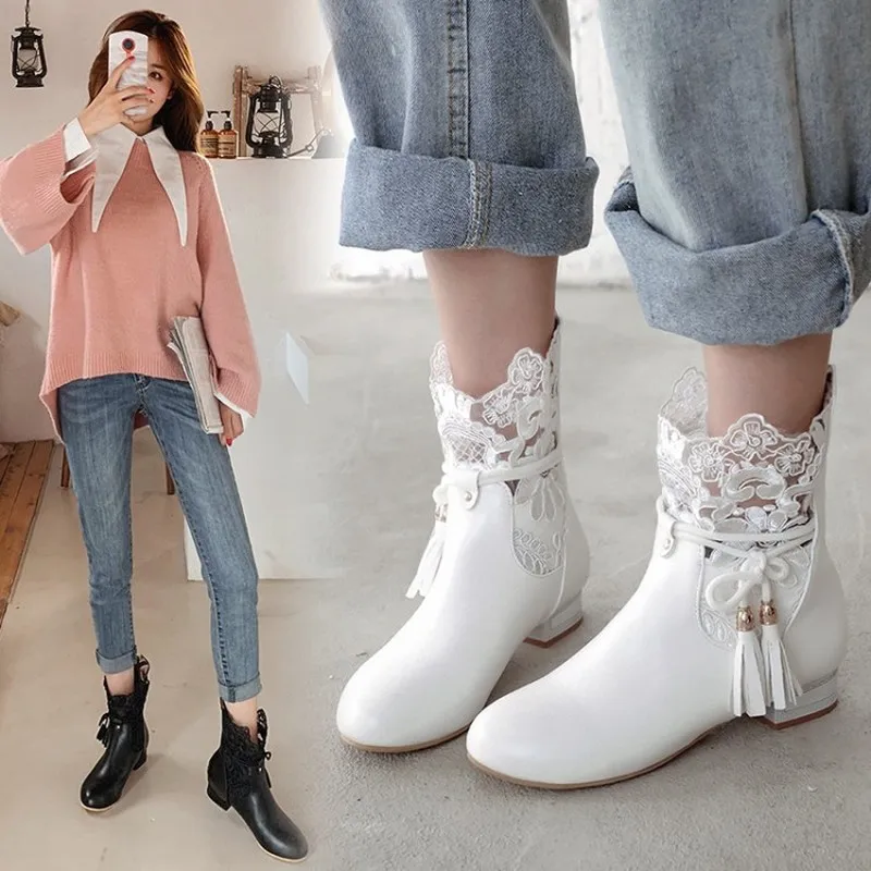 US4-11 Womens Round Toe Ankle Boots Lace Tassels Decor Block Chunky Low Heel Wedding Shoes Plus Size Black White A1526
US4-11 Womens Round Toe Ankle Boots Lace Tassels Decor Block Chunky Low Heel Wedding Shoes Plus Size Black White A1526