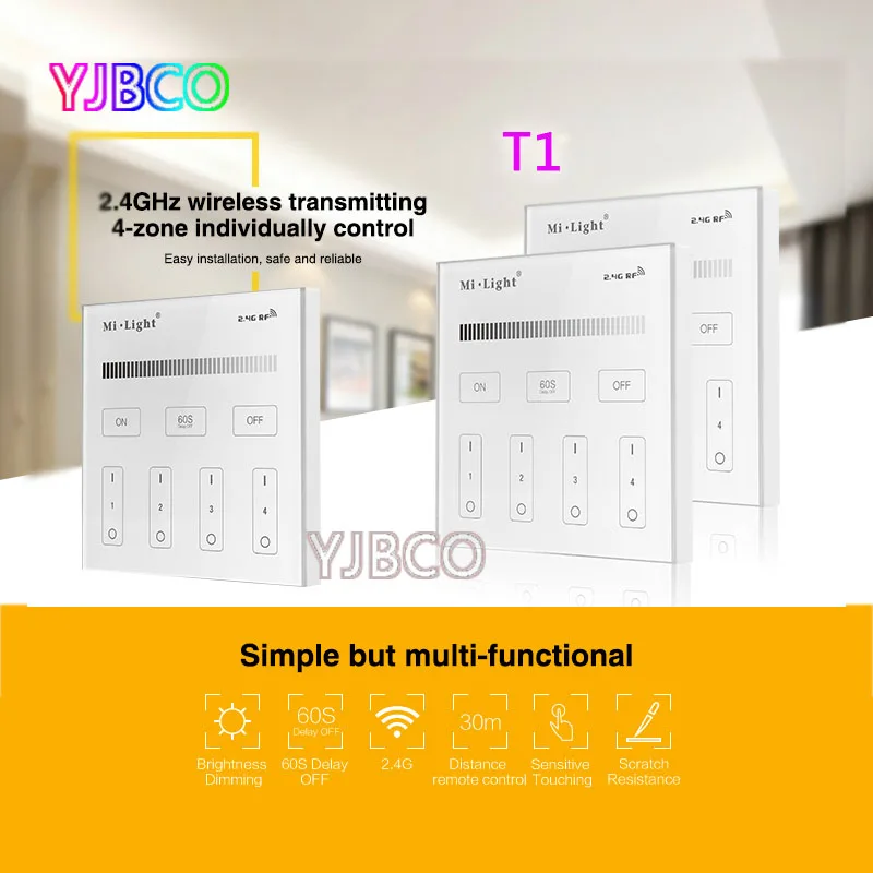 Milight T1 AC220V 4-Zone Brightness Dimming Smart Panel Remote Controller led dimmer for led strip lighting tape bulbs lamps
Milight T1 AC220V 4-Zone Brightness Dimming Smart Panel Remote Controller led dimmer for led strip lighting tape bulbs lamps