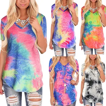 Summer Rainbow WomEn T-shirt Casual V-neck Short-sleeved Loose Tie-Dye T-shirt Pullover Large Size Female Top Woman Street S-2XL
Summer Rainbow WomEn T-shirt Casual V-neck Short-sleeved Loose Tie-Dye T-shirt Pullover Large Size Female Top Woman Street S-2XL