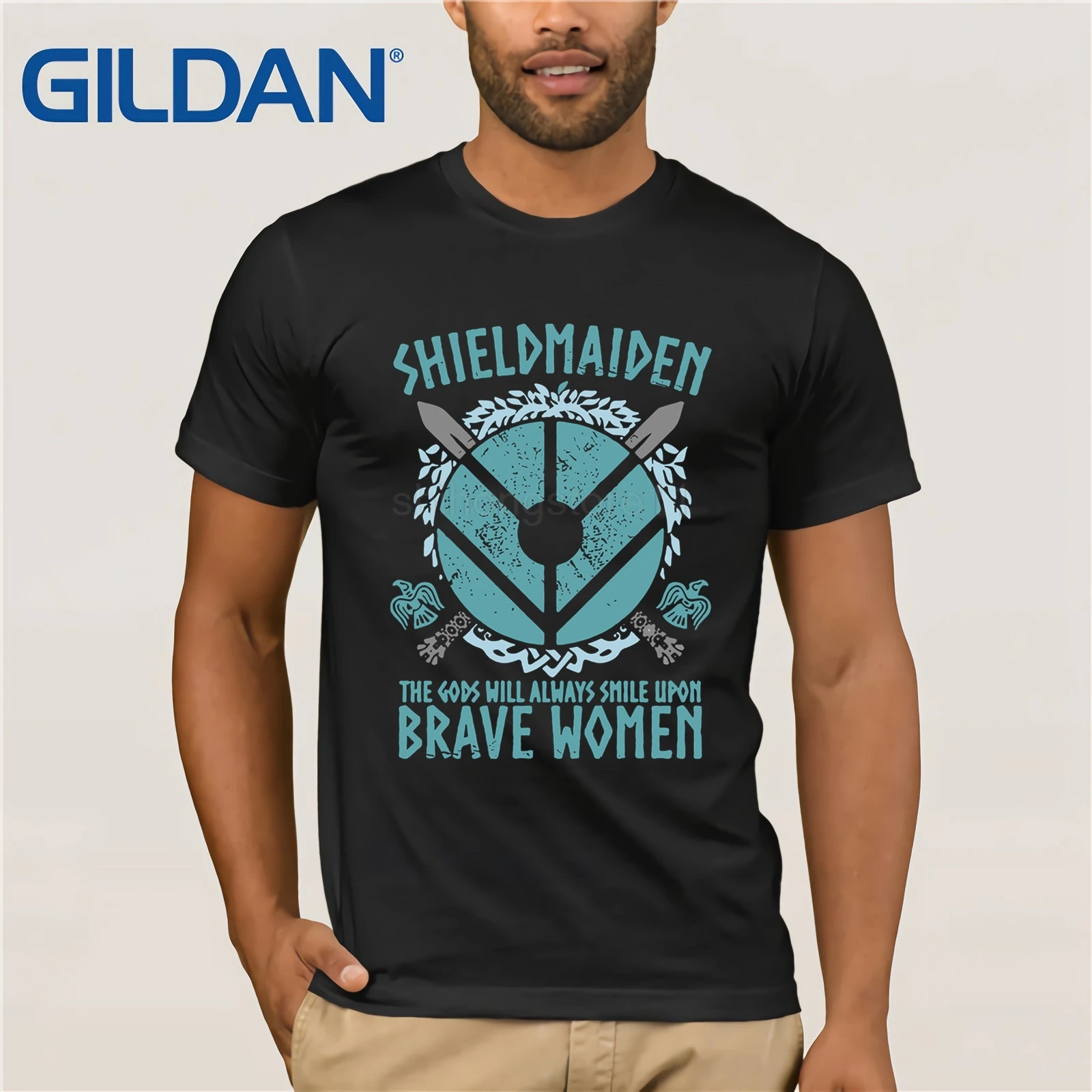 Крутые футболки топы Shield Maiden The Gods всегда улыбаются смелым мужчинам сын футболка