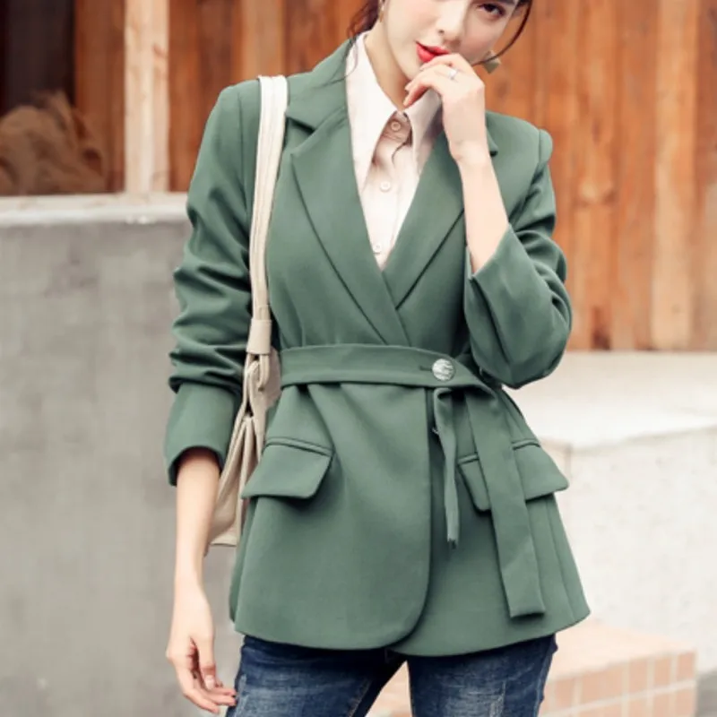 Commute Office Women's Jacket Spring Autumn Female Blazer Slim Fit Female Jacket with Belt Fashion Solid Color Blazer Woman 
Commute Office Women's Jacket Spring Autumn Female Blazer Slim Fit Female Jacket with Belt Fashion Solid Color Blazer Woman