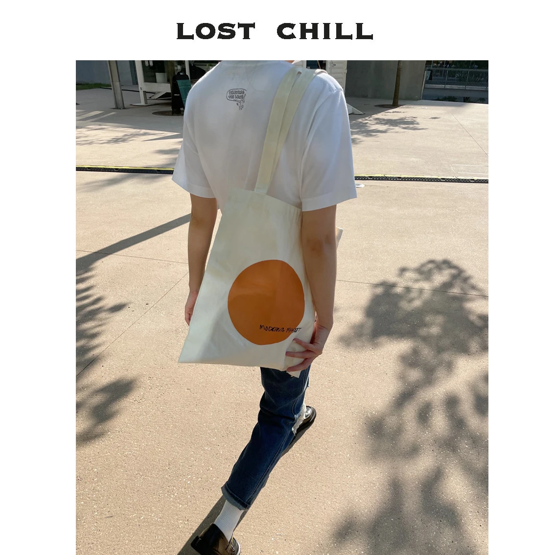 

Lost Chill Women Color Contrast Canvas Shoulder Bag Moderna Museet Bookstore Letters Handbag Causal Soft Cloth Shopper Tote Bag