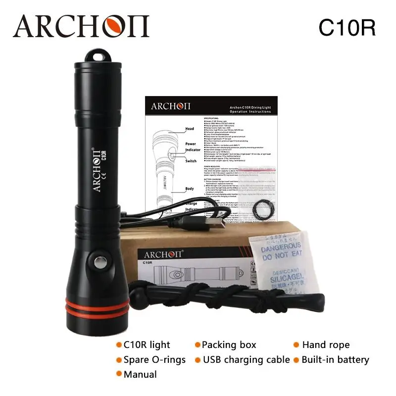 

ARCHON C10R diving flashlight USB charging dive torch 1200 lumen CREE LED chip Underwater waterproof 100m diving lighting lamp