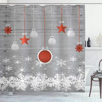 

Traditional Celebration Theme with Pendant Stars Baubles Ornate Snowflakes Bathroom Decor Set Grey Orange