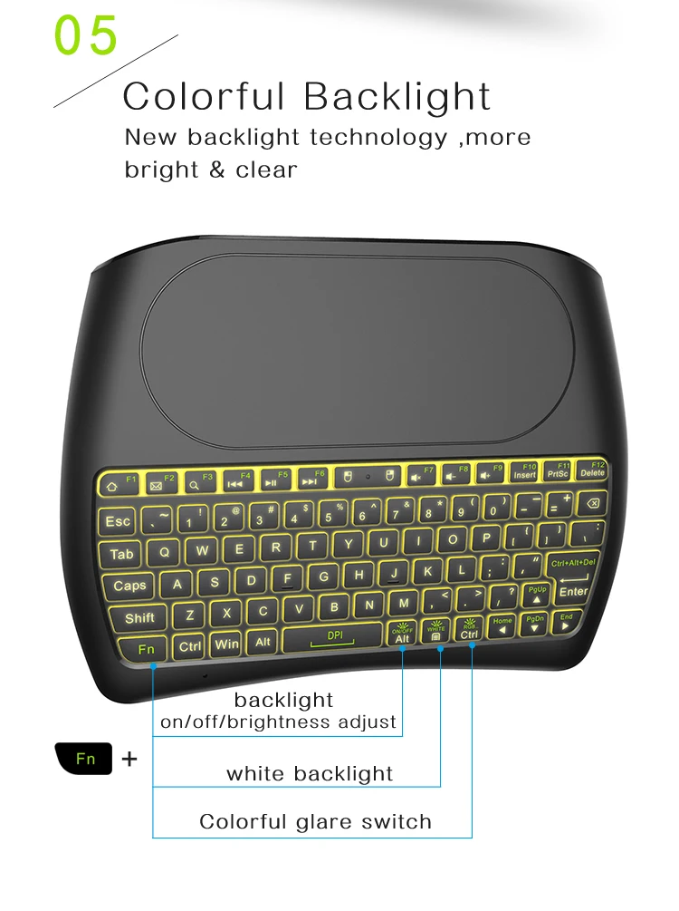 4ghz wireless mini keyboard air mouse touchpad 7 color backlit