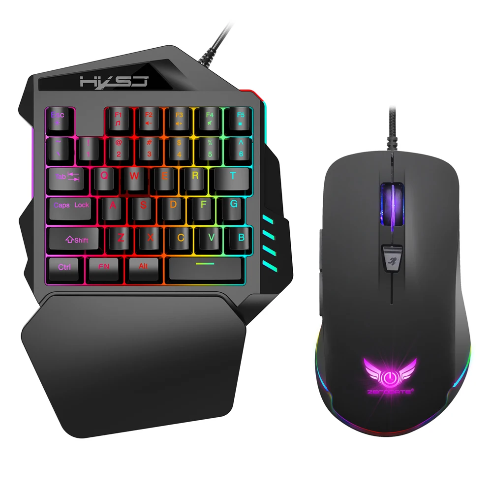 

HXSJ V100 Game Keyboard And S600 RGB Gaming Mouse Set USB 2.0 Wired One-Handed Keypad Backlit Gamer Keyboards For PC