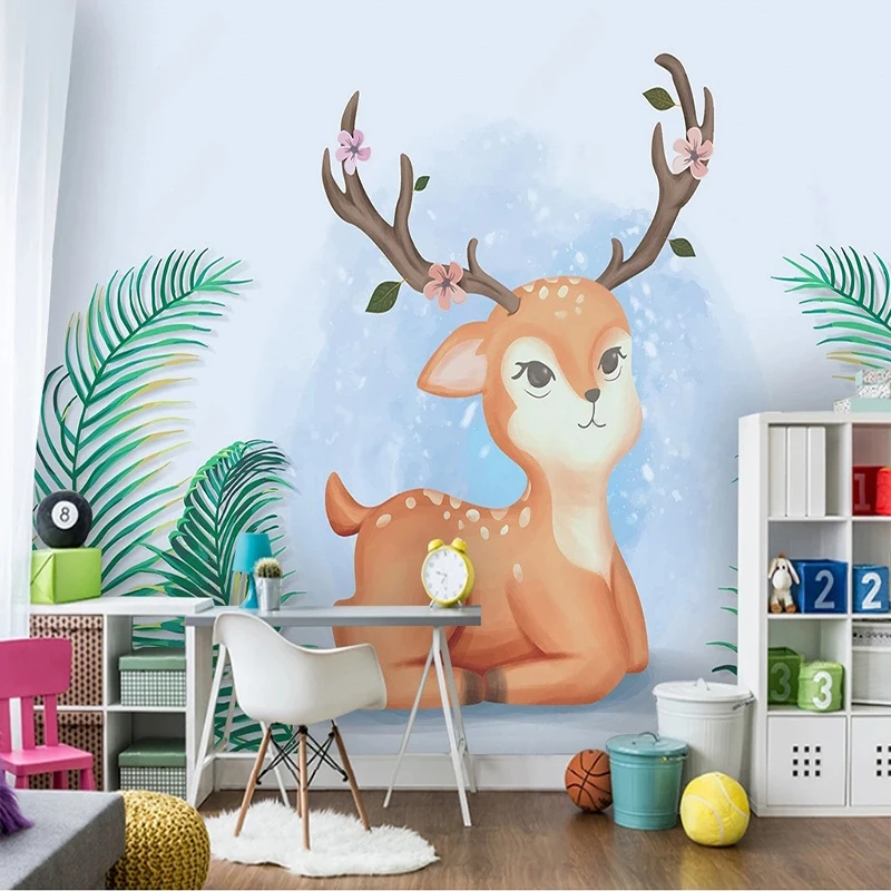 

Самоклеящиеся 3D-обои любых размеров, в современном минималистичном стиле, в скандинавском стиле, с изображением симпатичных Лось-листьев, фоновая стена для детской комнаты