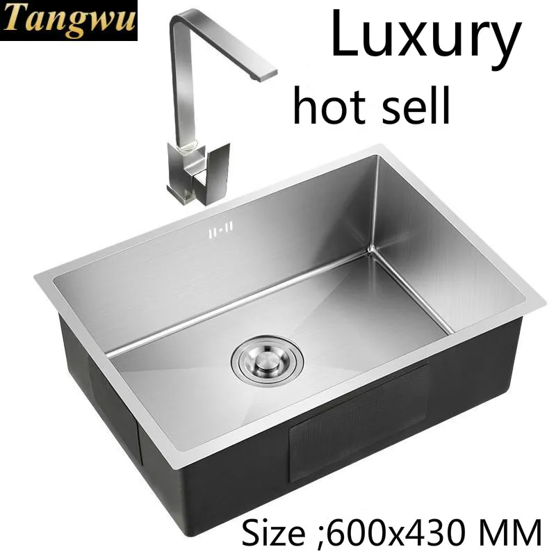 

Free shipping Apartment luxury vogue kitchen manual sink single trough do the dishes 304 stainless steel hot sell 60x43 cm