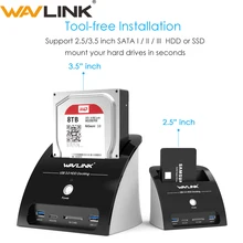 Wavlink usb 3.0 sata hdd docking station com leitor de cartão slot sata disco rígido externo gabinete caso para 2.5/3.5 polegada hdd ssd(China)