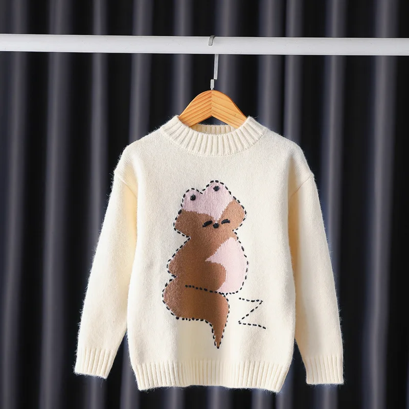 

Winter Knitwear Sweater for Baby Girls Clothes Teens Cartoon Fox O-Neck Thick Warm Soft Pullovers Autumn Kids Children's Knits