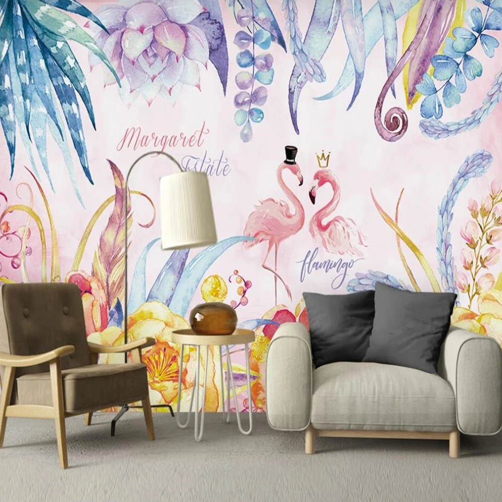 

Milofi custom 3D wallpaper mural pink flamingo children's room decoration background wall living room bedroom decoration paintin