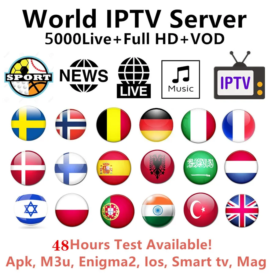 

Europe IPTV France UK German Arabic Belgium Sweden French Poland Spain USA Canada Dutch Ssmart TV Box IPTV M3U 8000+ Live