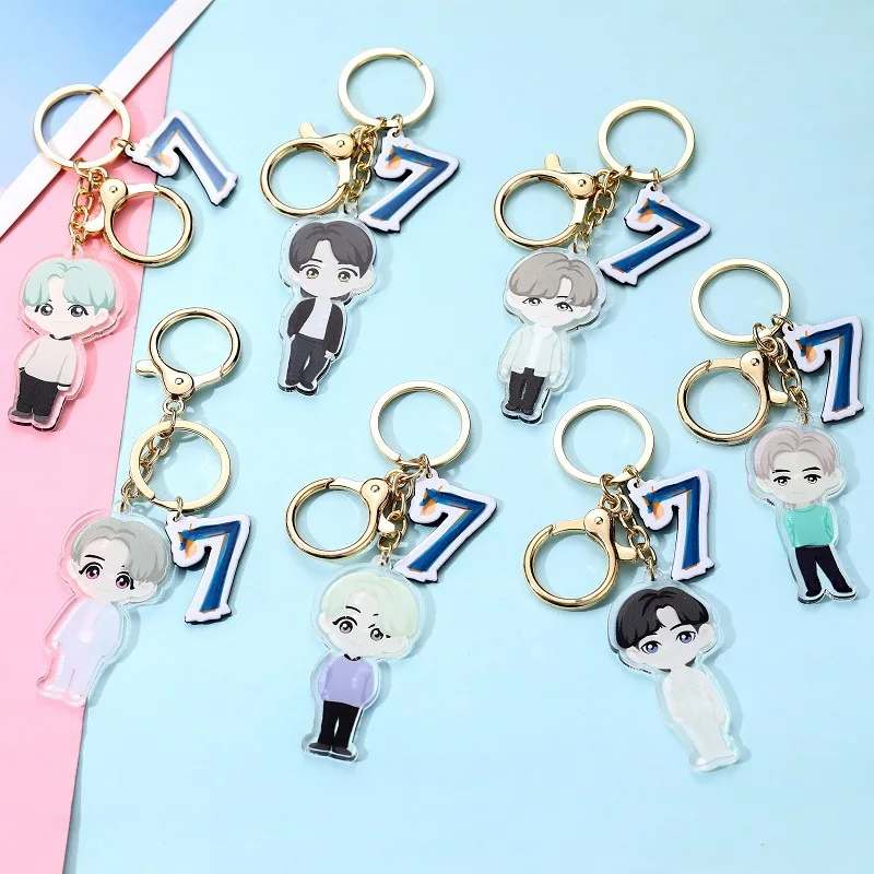 

KPOP Bangtan Boys Keychain Suga Jimin Jin Jungkook V RM J-hope Fashion Key RingCute Cartoon Accessories K-pop Supplies