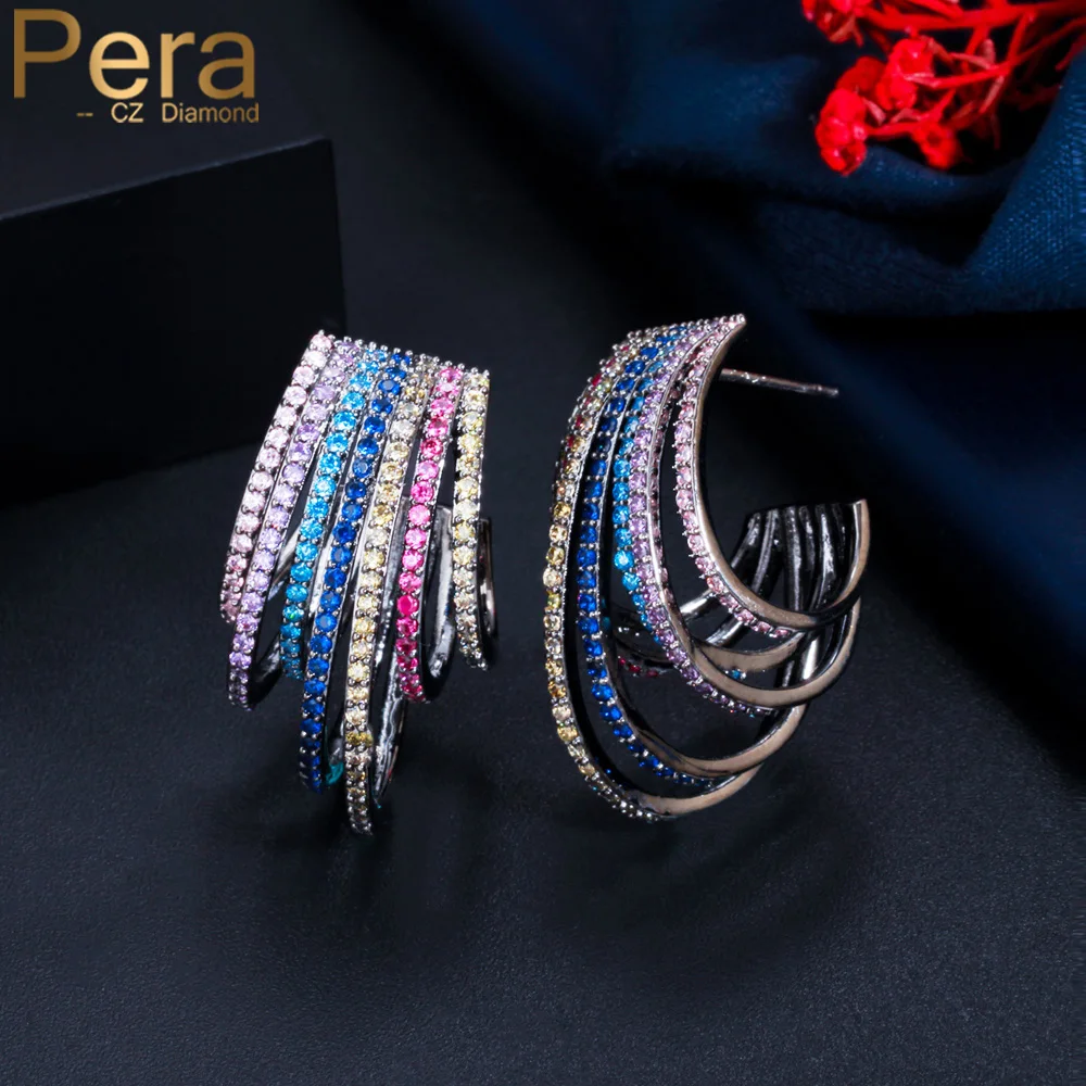 

Pera Delicate Micro Colorful CZ Pave Black Gold Color Chic Multiple Half Circles Hoop Earrings for Women Fashion Jewelry E659