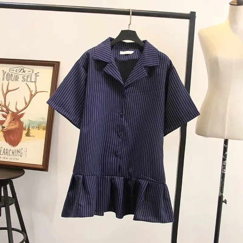 Middle-aged Women Dress Large Size Dress V-neck Short Sleeve Striped Pullover Versatile Flounced Short Skirt Slimming Dress W3-9
Middle-aged Women Dress Large Size Dress V-neck Short Sleeve Striped Pullover Versatile Flounced Short Skirt Slimming Dress W3-9