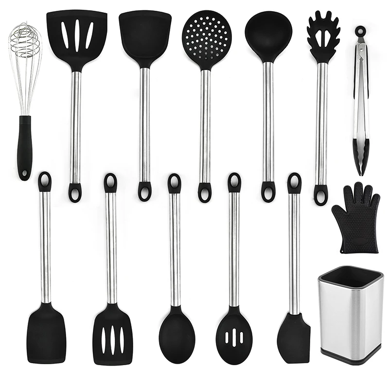 

13pcs Silicone Cooking Kitchen Utensils Set Stainless Steel Handle Turner Spatula Spoon Tongs Whisk Cookware Kitchen Tools Set