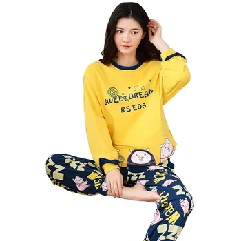 2020 autumn new cotton pajamas women's round neck home wear two-piece suit pidzama damska pijama mujer algodon home costume
2020 autumn new cotton pajamas women's round neck home wear two-piece suit pidzama damska pijama mujer algodon home costume