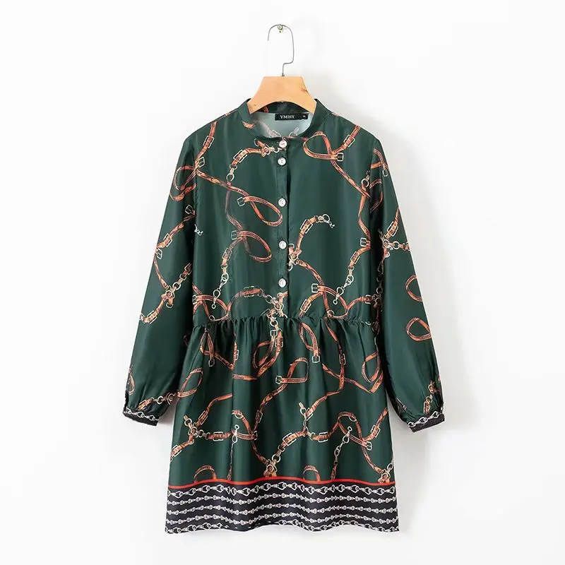 2018 Western Style Autumn And Winter Women's Dress New Style Heat Transfer Floral Patterns Chain Floral Printed Dress
2018 Western Style Autumn And Winter Women's Dress New Style Heat Transfer Floral Patterns Chain Floral Printed Dress