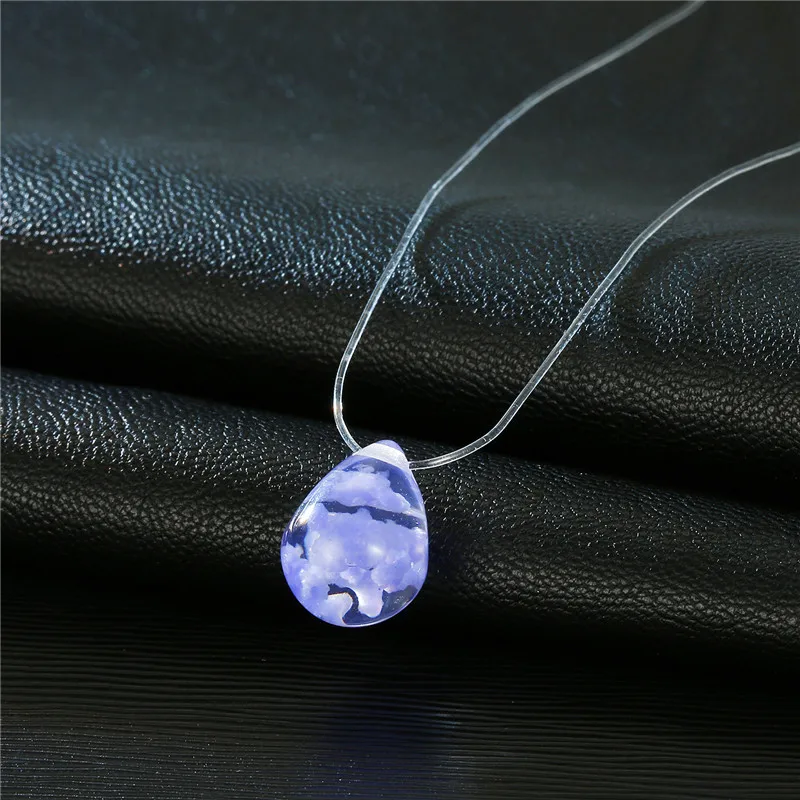 Mermaid Tear Necklaces Water Drop Crystal Choker Necklaces Transparent Fishing Line Invisible Chain Necklaces Collier Wholesale (3)