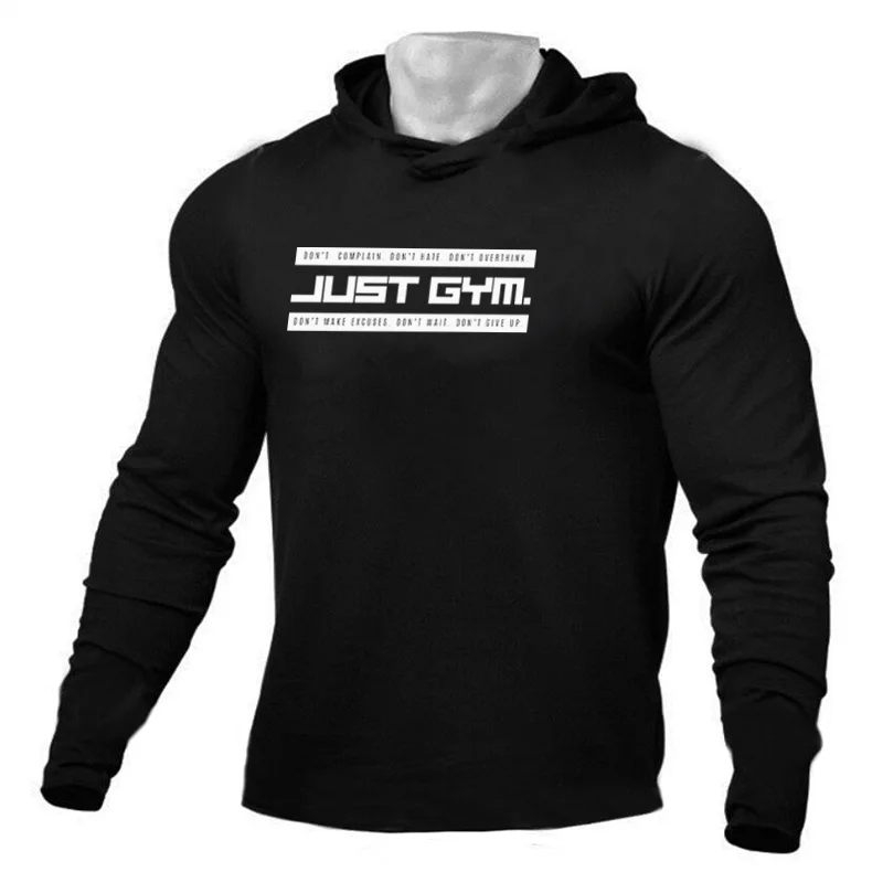 

New Autumn Fitness Men T Shirt Casual Long Sleeve Slim Fit Mens Tops Tees Stretch Cotton T-shirt Gym Bodybuilding Hooded T Shirt