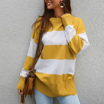 2019 Women Autumn O-Neck Casual Striped Sweater Pullovers Yellow Long Sleeve Loose Knitted Sweater Pullover
2019 Women Autumn O-Neck Casual Striped Sweater Pullovers Yellow Long Sleeve Loose Knitted Sweater Pullover