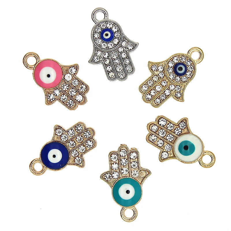 

10pcs/lot Turkish Demon Eye Pendant Enamel Inlaid Rhinestone Palm eyes Charms For Bracelet Earrings DIY Jewelry Findings New