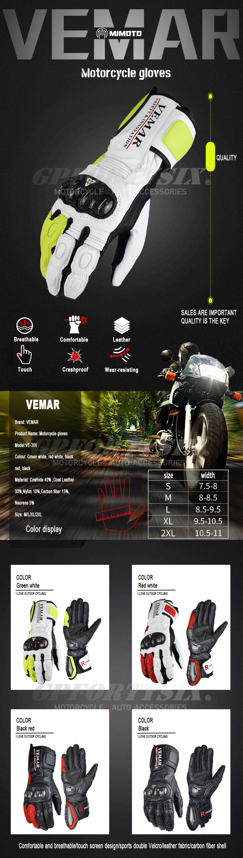 Generic Retro Cowhide Goat Leather Gloves Motorcycle Long Gloves Winter Touch Screen