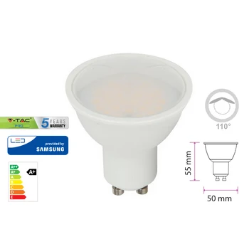 V-TAC GU50110C Led lamp GU10 5W 220V 110 degree warm white 3000K diffuser opal chips smd Samsung warranty 5 years SKU-201
V-TAC GU50110C Led lamp GU10 5W 220V 110 degree warm white 3000K diffuser opal chips smd Samsung warranty 5 years SKU-201