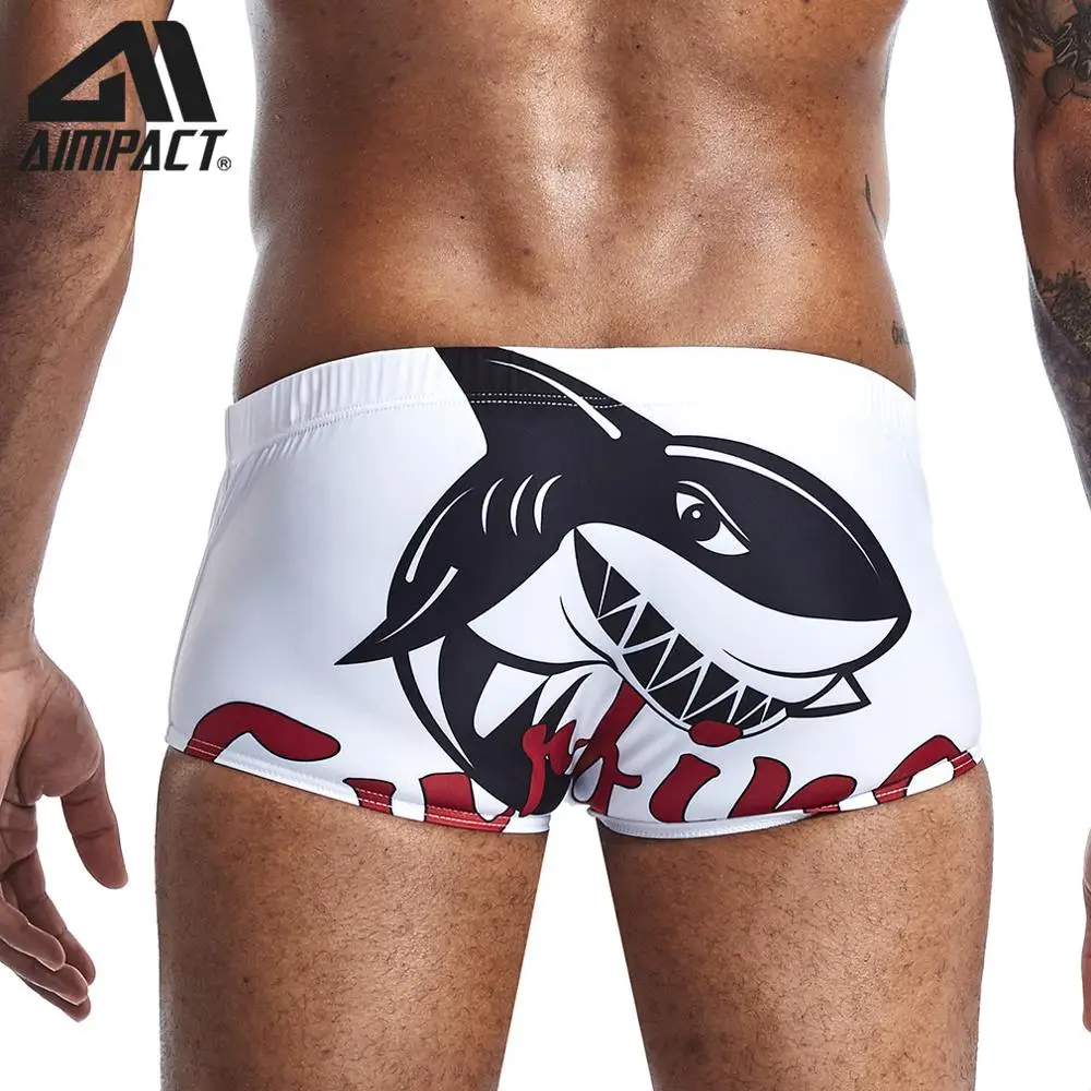 

Shark Print Mens Swim Briefs Sexy Fashion New Swimwear Male Beach Surf Swimsuit with Drawstring Holiday Square Leg Trunks AM8152