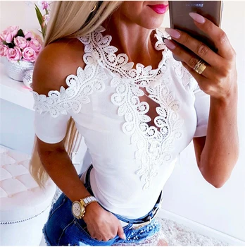 Women Sexy Hollow Out Lace Trimmed Jersey T Shirts Tee Elegant Office Lady Summer Casual Solid V Neck Short Sleeve Tops
Women Sexy Hollow Out Lace Trimmed Jersey T Shirts Tee Elegant Office Lady Summer Casual Solid V Neck Short Sleeve Tops