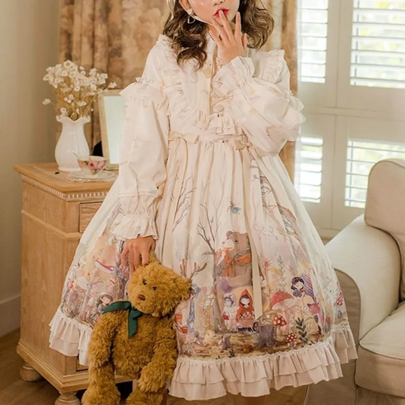 Lolita Dress Women Bow Printing Ruffles Gothic Dress Kawaii Soft Girl Japanese Costume Party Wedding Events New Autumn 2020
Lolita Dress Women Bow Printing Ruffles Gothic Dress Kawaii Soft Girl Japanese Costume Party Wedding Events New Autumn 2020