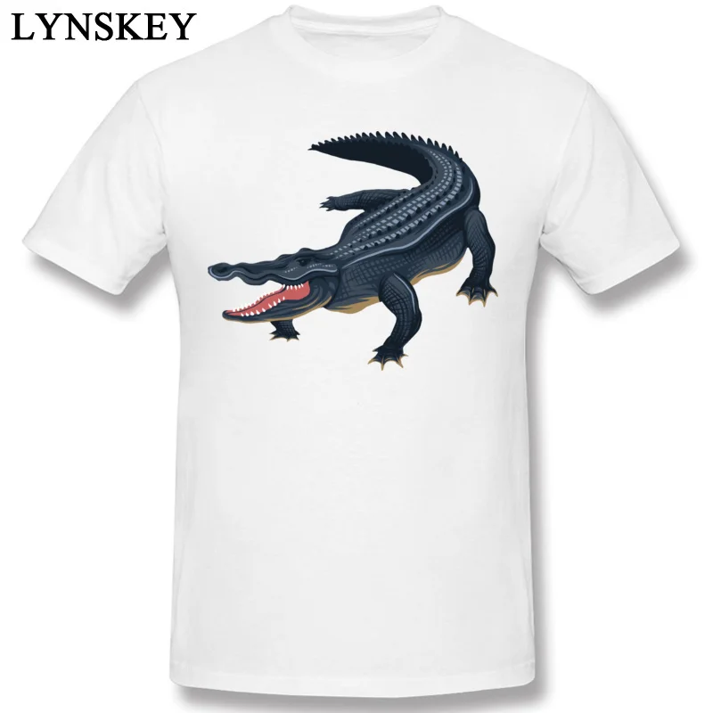 Printed On Tops Tees for Men Cheap Autumn Round Neck 100% Cotton Short Sleeve T Shirts crocodile Crazy Tee-Shirts Top Quality white