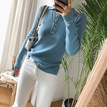 2019 Rushed Jumper Sweaters And Pullovers Ladies Basic Solid Color Lapel Single-breasted Threaded Knit Long-sleeved Pullover
2019 Rushed Jumper Sweaters And Pullovers Ladies Basic Solid Color Lapel Single-breasted Threaded Knit Long-sleeved Pullover