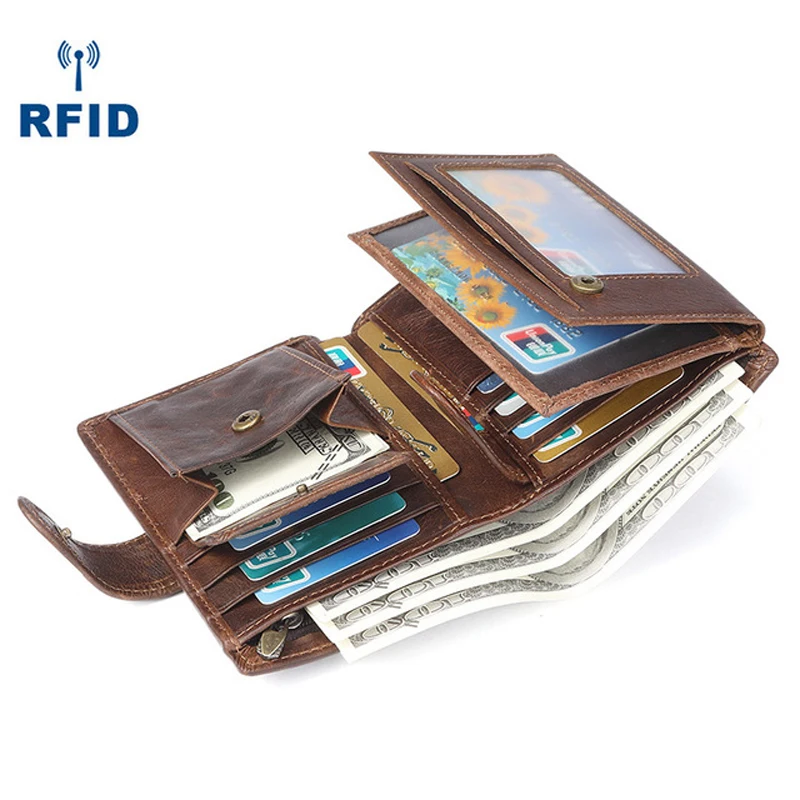 Мужские модельные туфли из натуральной кожи с RFID бумажник мульти карта Ретро