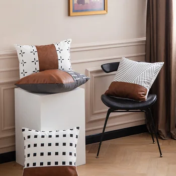 Modern Simple Cushion Cover Leather Canvas Stitching Series Pillow Cover Black And White Printed Sofa Throw Home Decor Pillows
Modern Simple Cushion Cover Leather Canvas Stitching Series Pillow Cover Black And White Printed Sofa Throw Home Decor Pillows