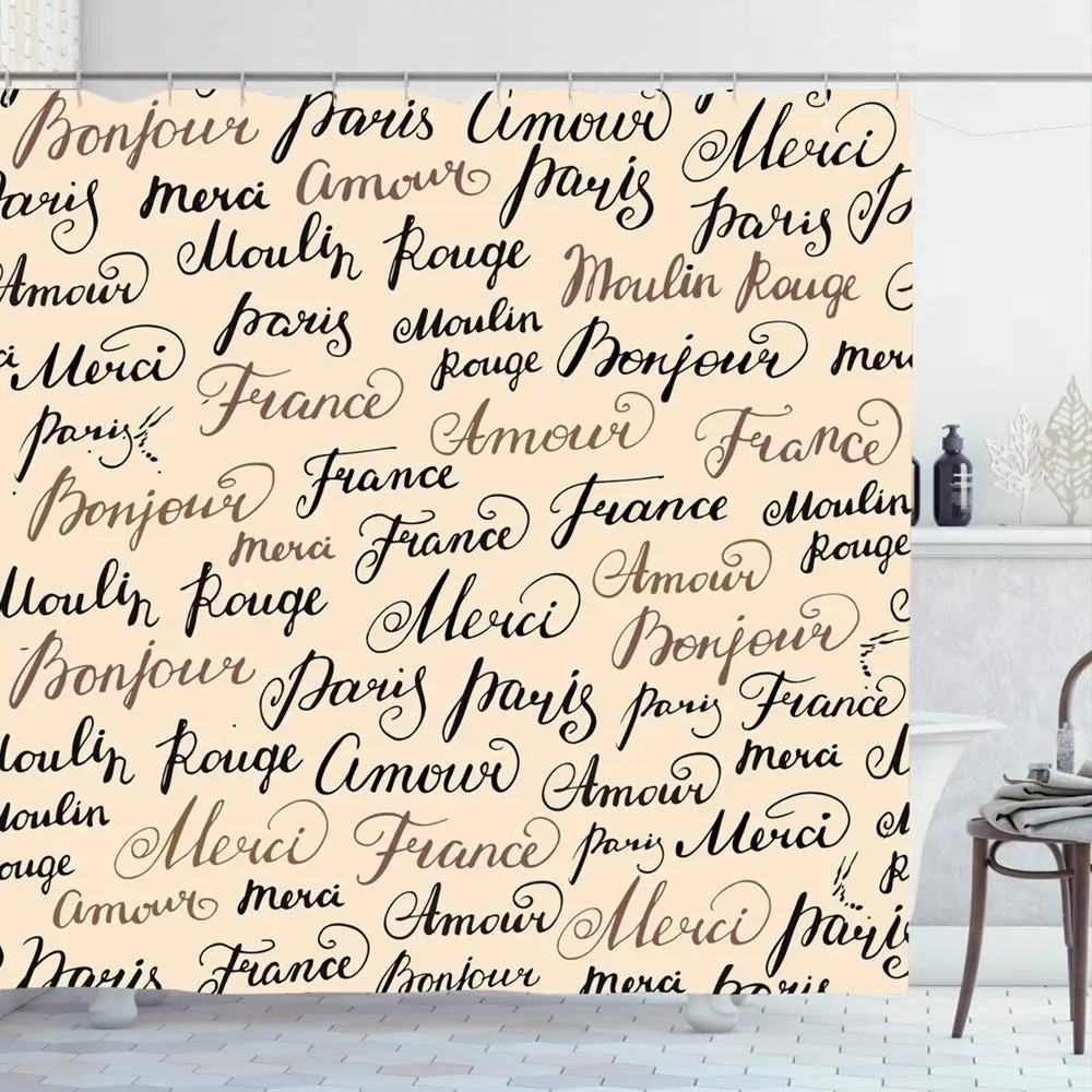 Shower Curtain Set with Hooks 60x72 Inches Travel Hand Script Greeting France Drawn Handwritten Calligraphy Inscriptions Cursive
Shower Curtain Set with Hooks 60x72 Inches Travel Hand Script Greeting France Drawn Handwritten Calligraphy Inscriptions Cursive