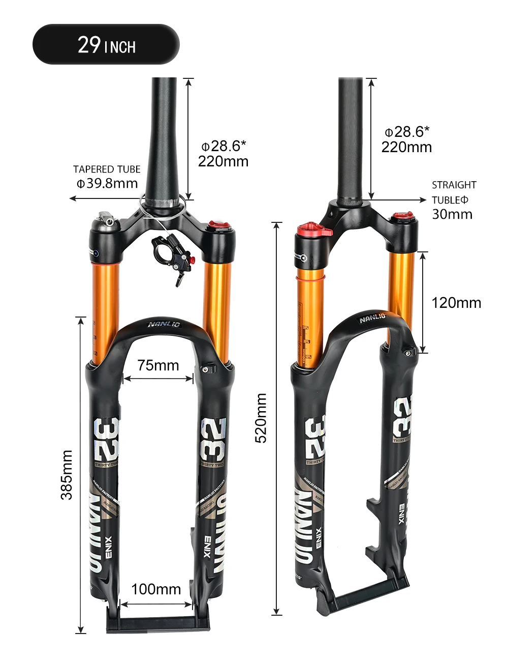 NANLIO Magnesium Alloy MTB Bicycle Supension Fork Air 26/27.5/29er Inch Mountain Bike 32 RL100mm Fork For A Bicycle Accessories NANLIO Magnesium Alloy MTB Bicycle Supension Fork Air 26/27.5/29er Inch Mountain Bike 32 RL100mm Fork For A Bicycle Accessories