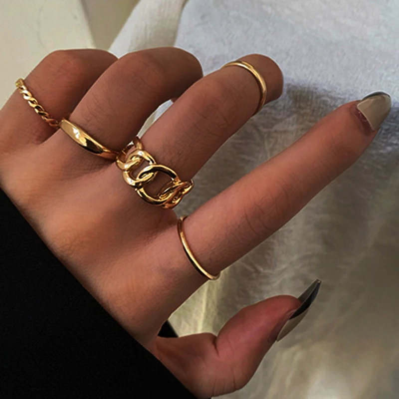 Modyle Hiphop/Rock Metal Geometry Circular Punk Rings Set Opening Index Finger Accessories Buckle Joint Ring for Women Jewelry | Украшения