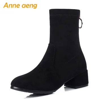 2019 New Winter Women Ankle Boots Middle Square Heel Round Toe Solid Zipper Elastic Flock Women Shoes Black Warm Short Boots
2019 New Winter Women Ankle Boots Middle Square Heel Round Toe Solid Zipper Elastic Flock Women Shoes Black Warm Short Boots