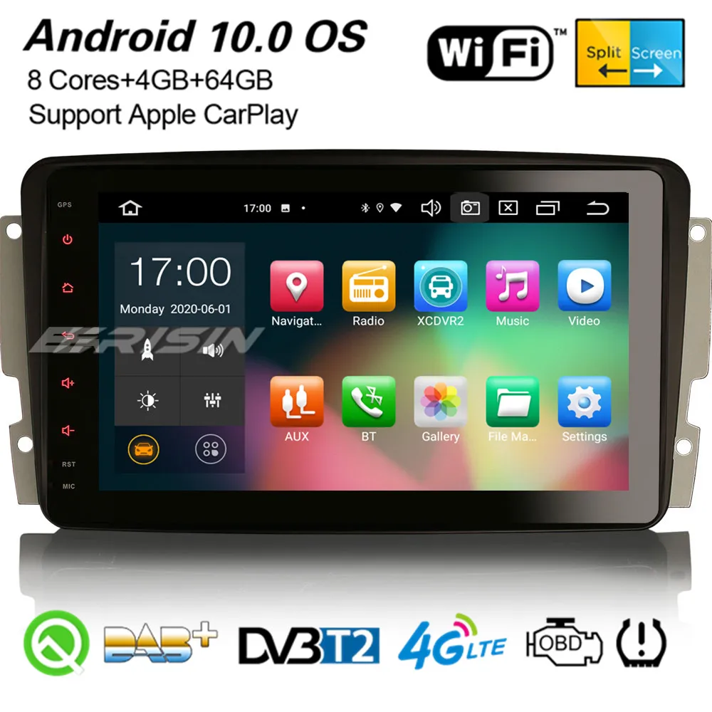 Erisin 8187 8-Core 8 "Android 10 0 Car Stereo Carplay DSP DAB + GPS WiFi Navi для Mercedes-Benz C/CLK/G Class W203 W209 Viano Vito |